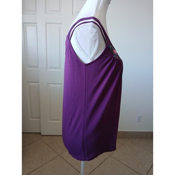 Amass Womens Tank Top Purple Size 2 Sequin Accents‎ Sleeveless Casual Summer - Picture 2 of 12